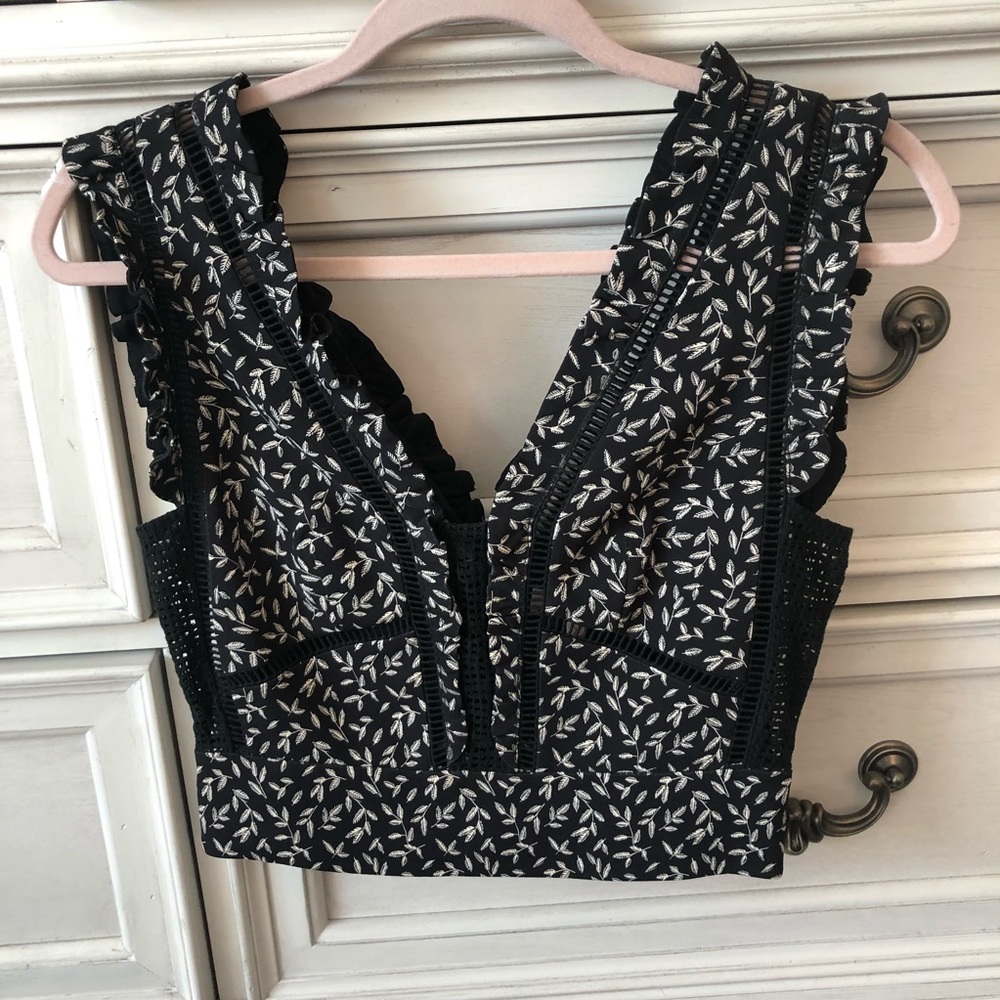 Rebecca Taylor bkack and white cropped blouse